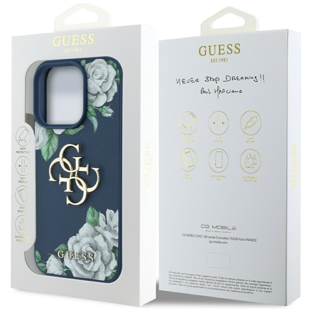 Guess Grained Roses Big 4G logotypfodral för iPhone 16 Pro Max - blå