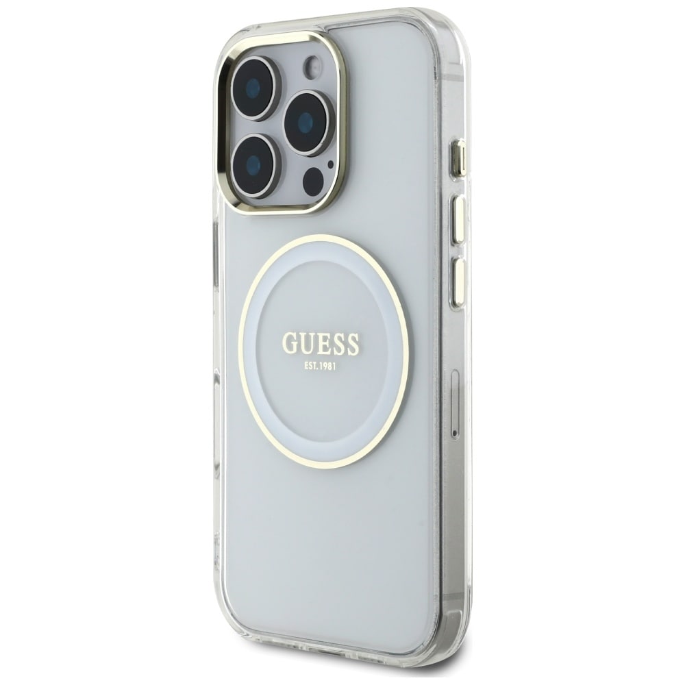 Guess IML Metal Colored Circle Classic Logo MagSafe-etui til iPhone 16 Pro - hvid