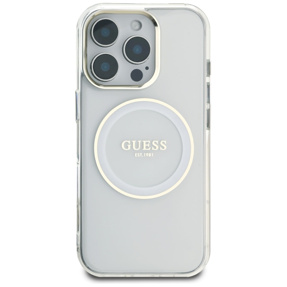 Guess IML Metal Colored Circle Classic Logo MagSafe-etui til iPhone 16 Pro - hvid