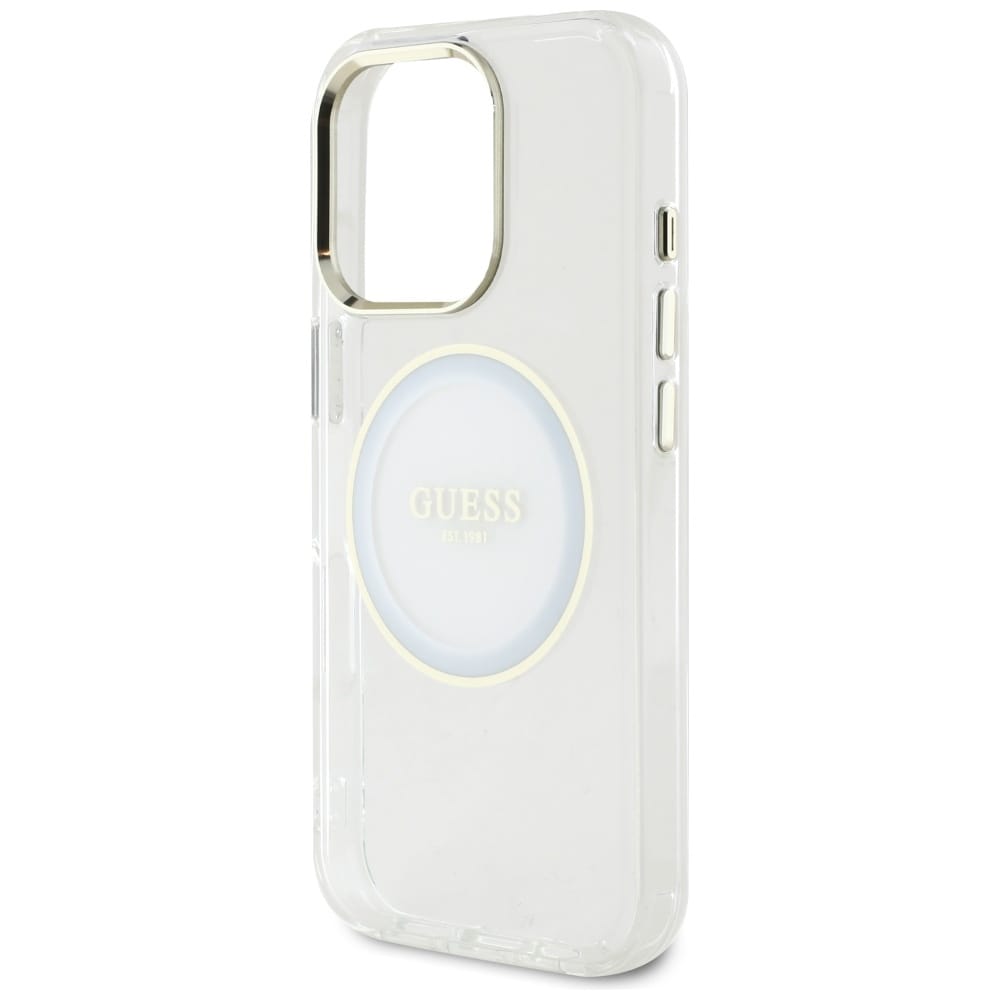 Guess IML Metal Colored Circle Classic Logo MagSafe-etui til iPhone 16 Pro - hvid