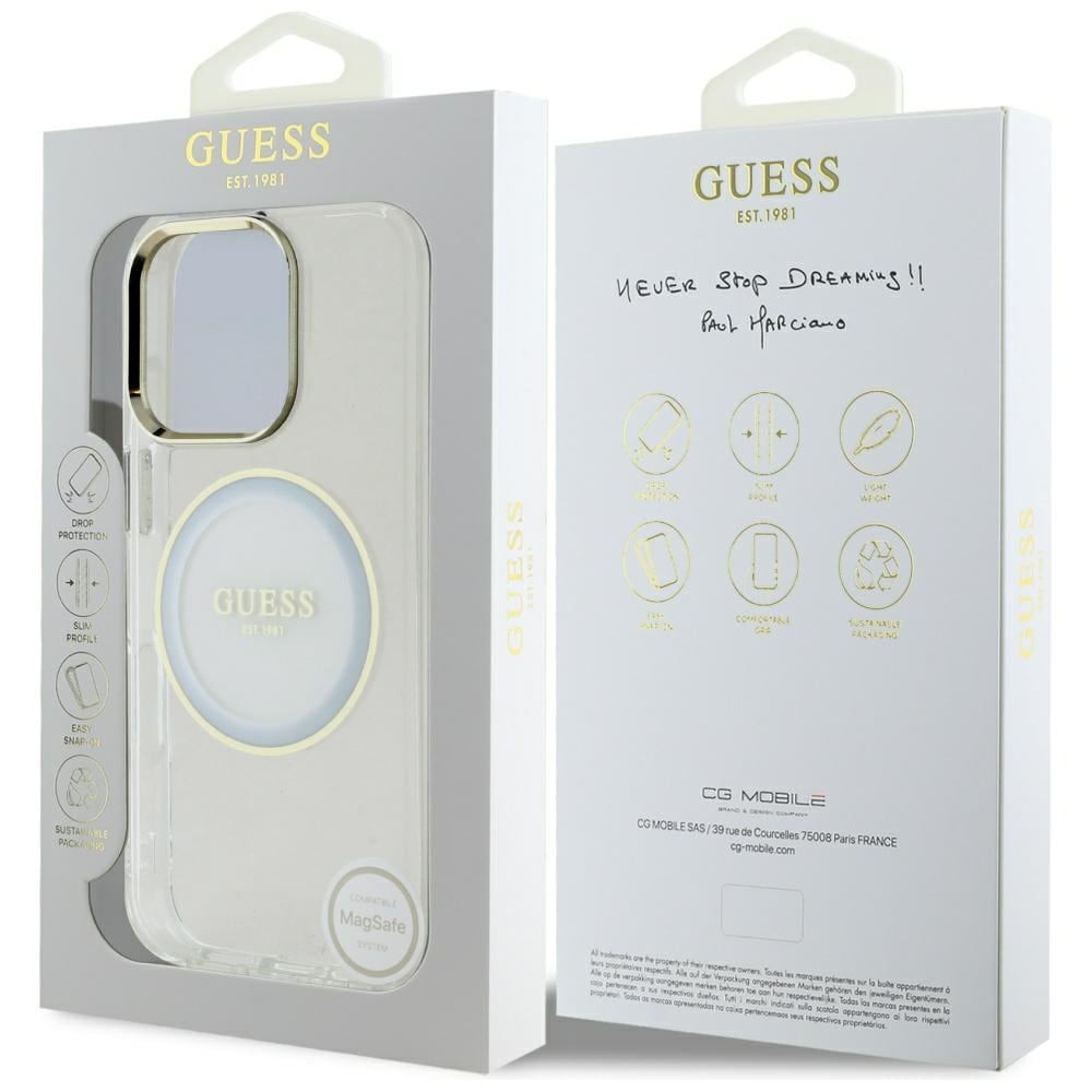 Guess IML Metal Colored Circle Classic Logo MagSafe-etui til iPhone 16 Pro - hvid