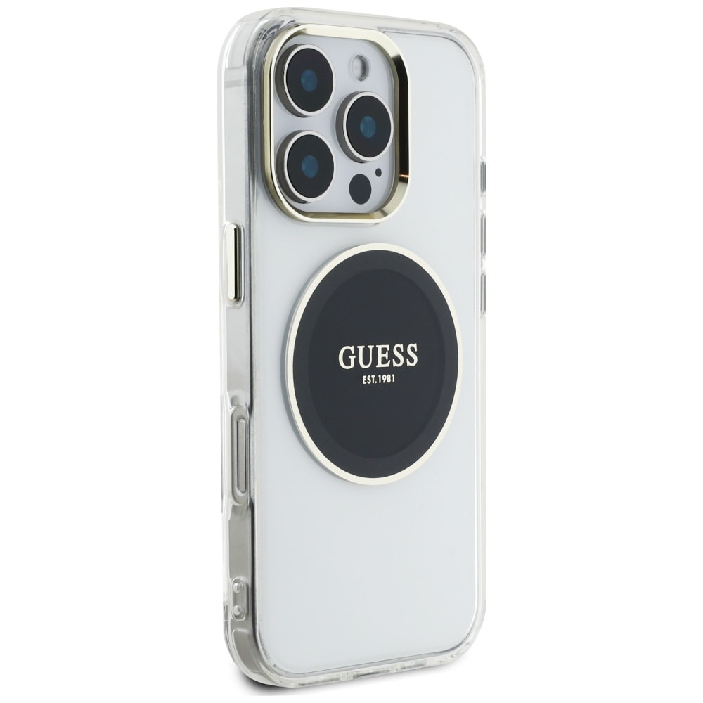 Guess IML Metal Colored Circle Classic Logo MagSafe-etui til iPhone 16 Pro - sort
