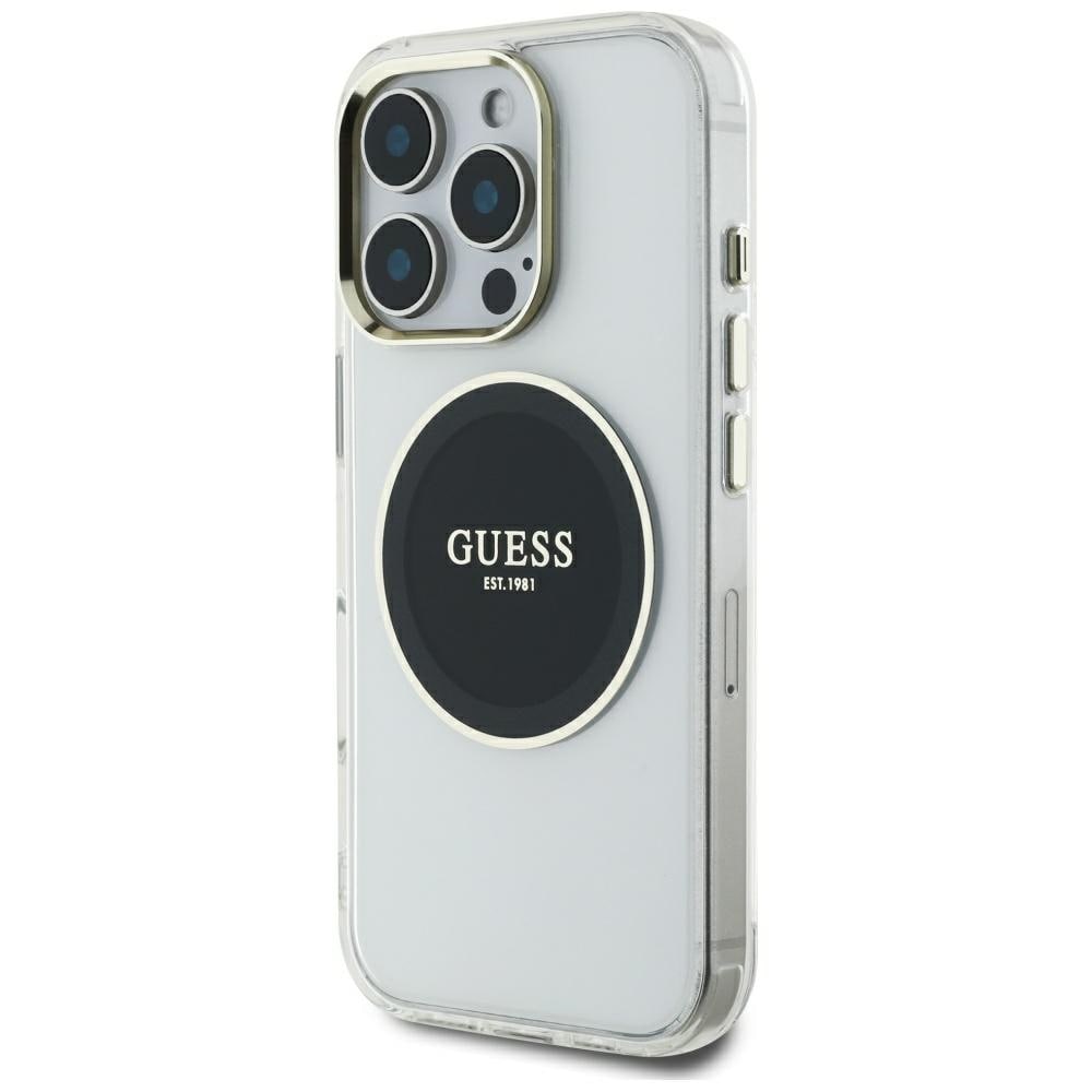 Guess IML metallfärgad cirkel Classic logotyp MagSafe-fodral för iPhone 16 Pro Max - svart