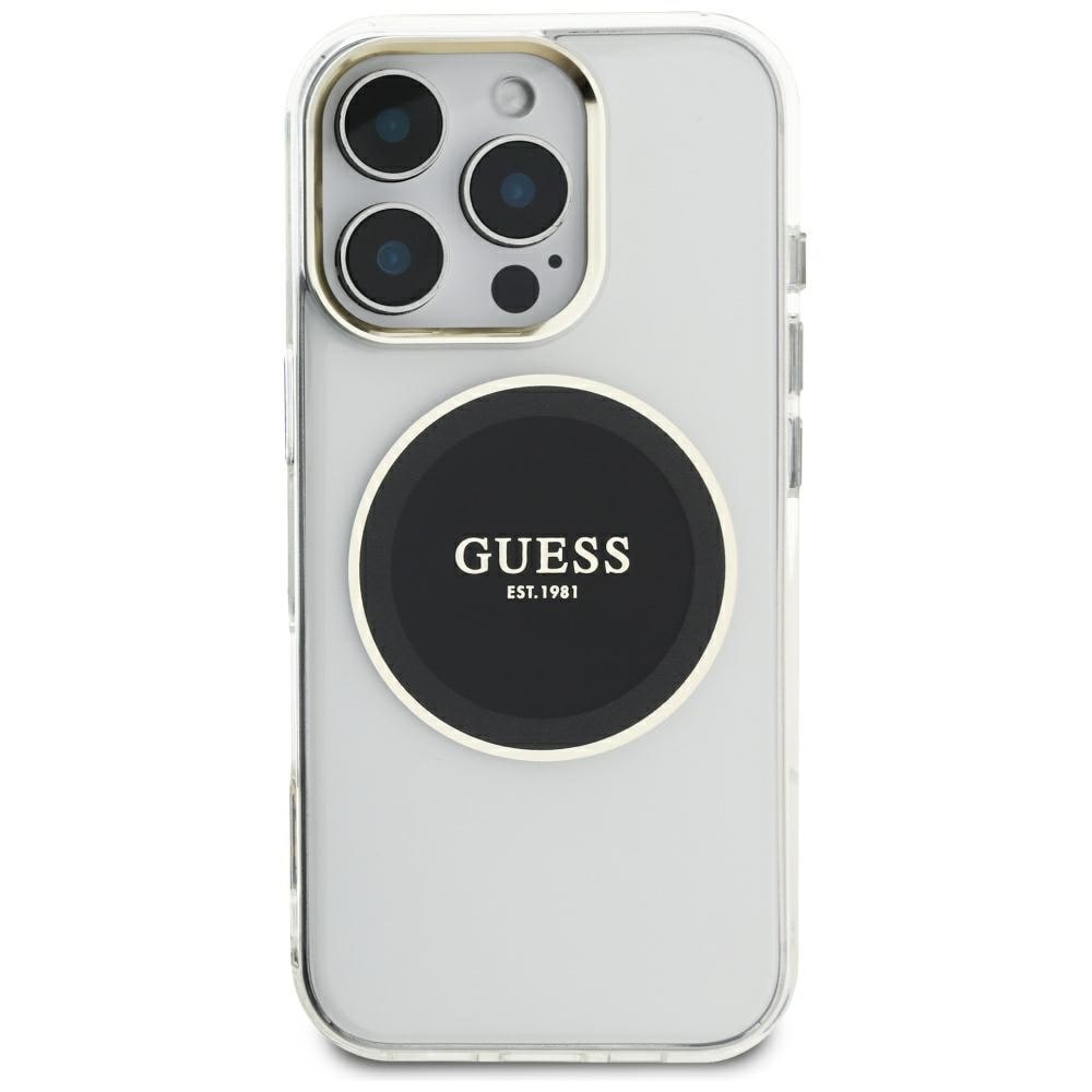 Guess IML metallfärgad cirkel Classic logotyp MagSafe-fodral för iPhone 16 Pro Max - svart
