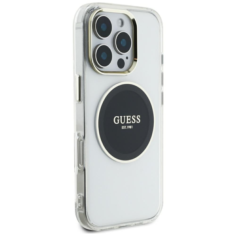 Guess IML metallfärgad cirkel Classic logotyp MagSafe-fodral för iPhone 16 Pro Max - svart
