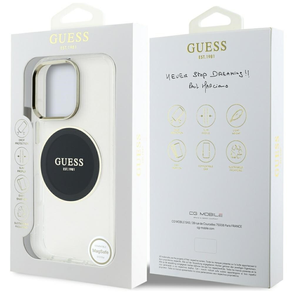 Guess IML metallfärgad cirkel Classic logotyp MagSafe-fodral för iPhone 16 Pro Max - svart