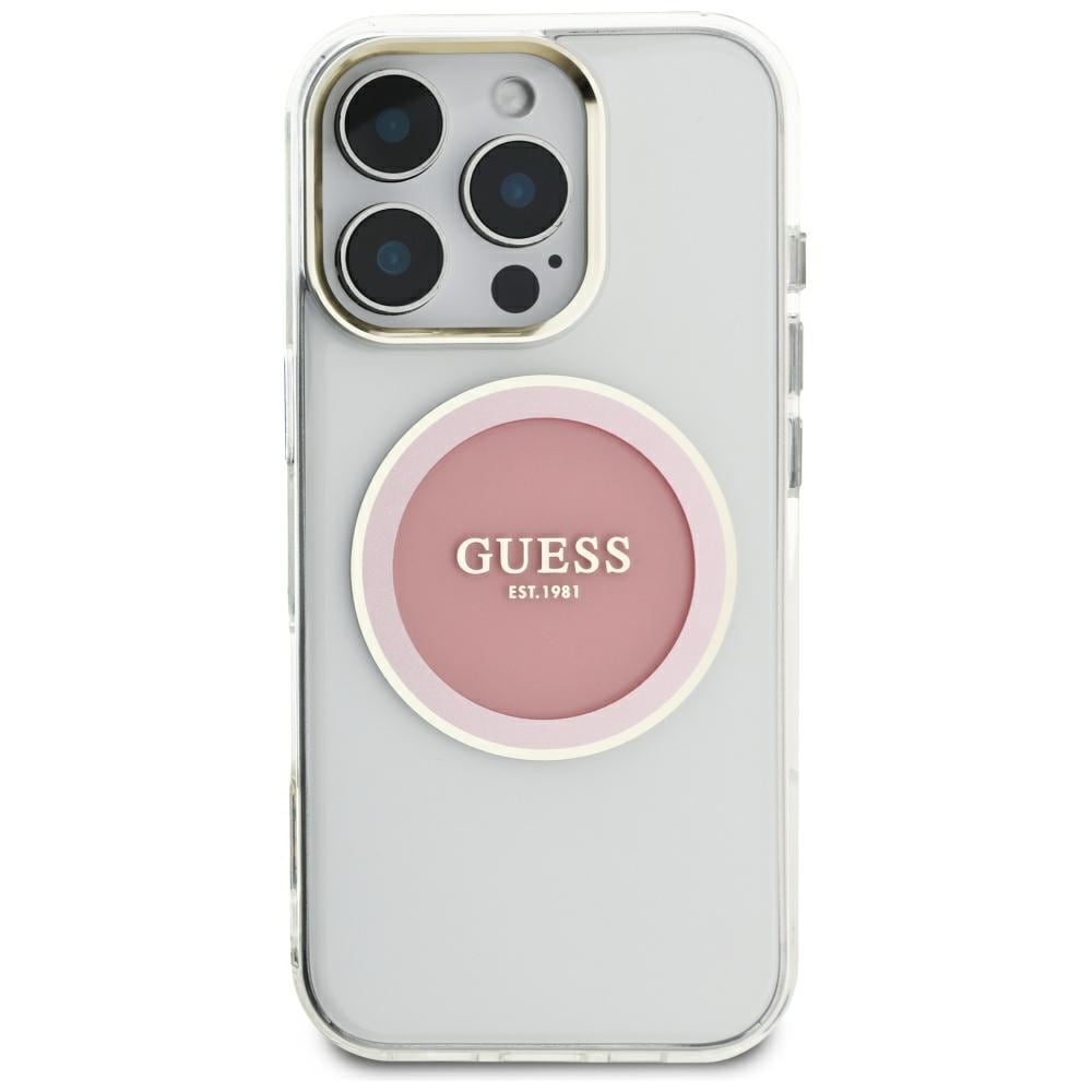 Guess IML Metal Colored Circle Classic Logo MagSafe-etui til iPhone 16 Pro Max - pink