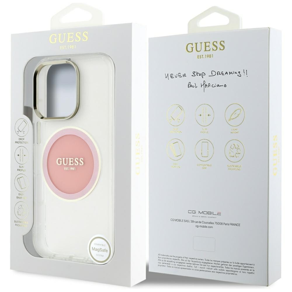 Guess IML Metal Colored Circle Classic Logo MagSafe-etui til iPhone 16 Pro Max - pink