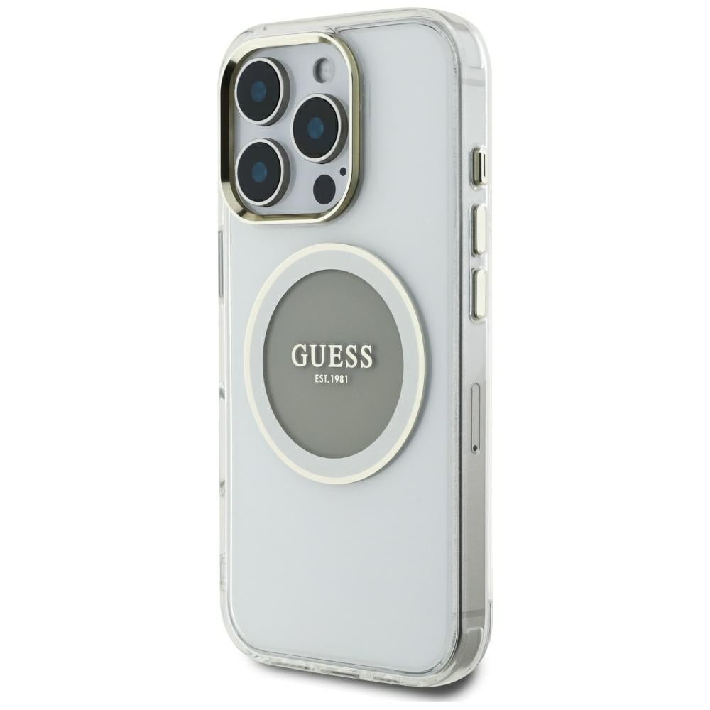 Guess IML Metallfärgad cirkel Classic Logo MagSafe-fodral för iPhone 16 Pro Max - grå