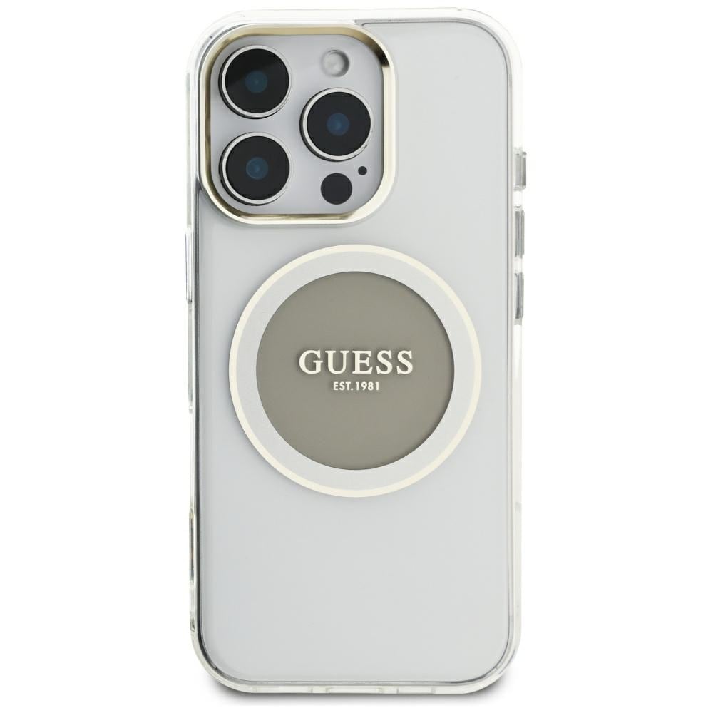 Guess IML Metallfärgad cirkel Classic Logo MagSafe-fodral för iPhone 16 Pro Max - grå