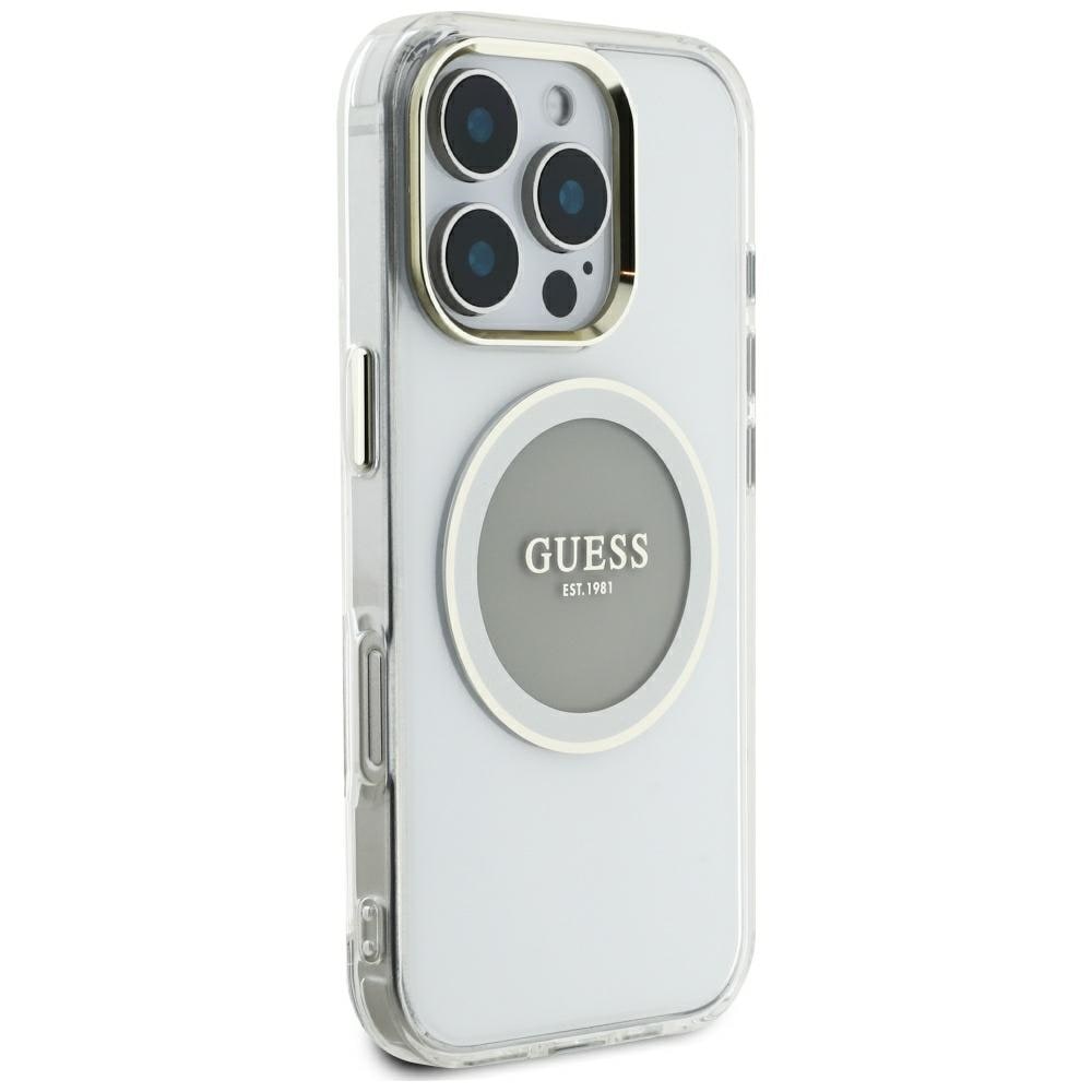 Guess IML Metallfärgad cirkel Classic Logo MagSafe-fodral för iPhone 16 Pro Max - grå