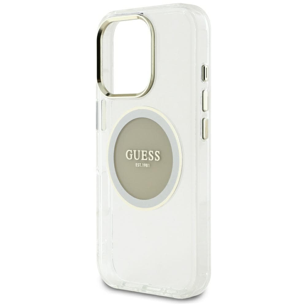 Guess IML Metallfärgad cirkel Classic Logo MagSafe-fodral för iPhone 16 Pro Max - grå