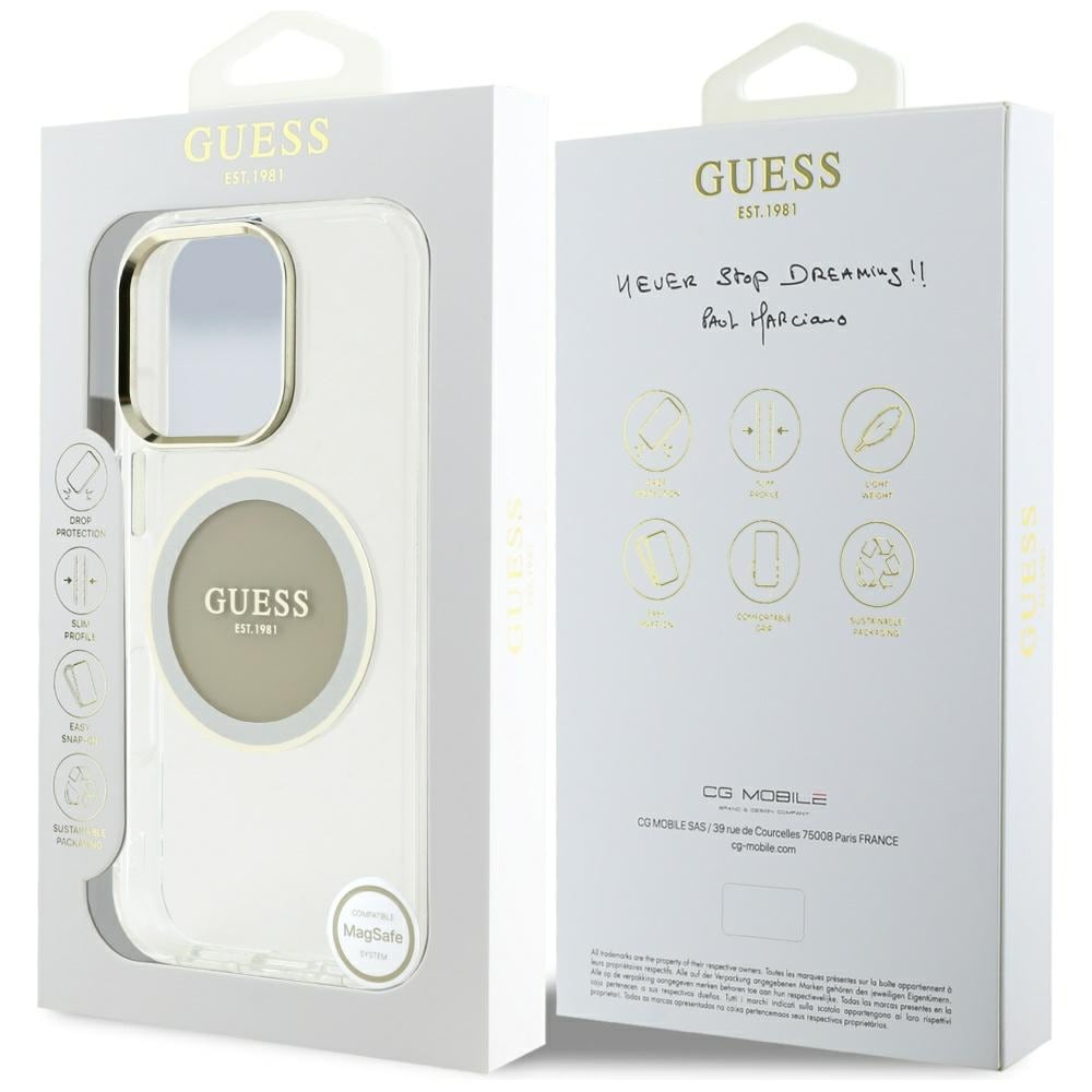 Guess IML Metallfärgad cirkel Classic Logo MagSafe-fodral för iPhone 16 Pro Max - grå