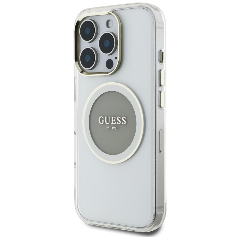 Guess IML Metal Colored Circle Classic Logo MagSafe-etui til iPhone 16 Pro - grå