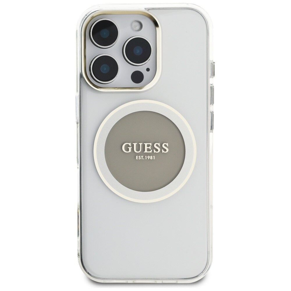 Guess IML Metal Colored Circle Classic Logo MagSafe-etui til iPhone 16 Pro - grå