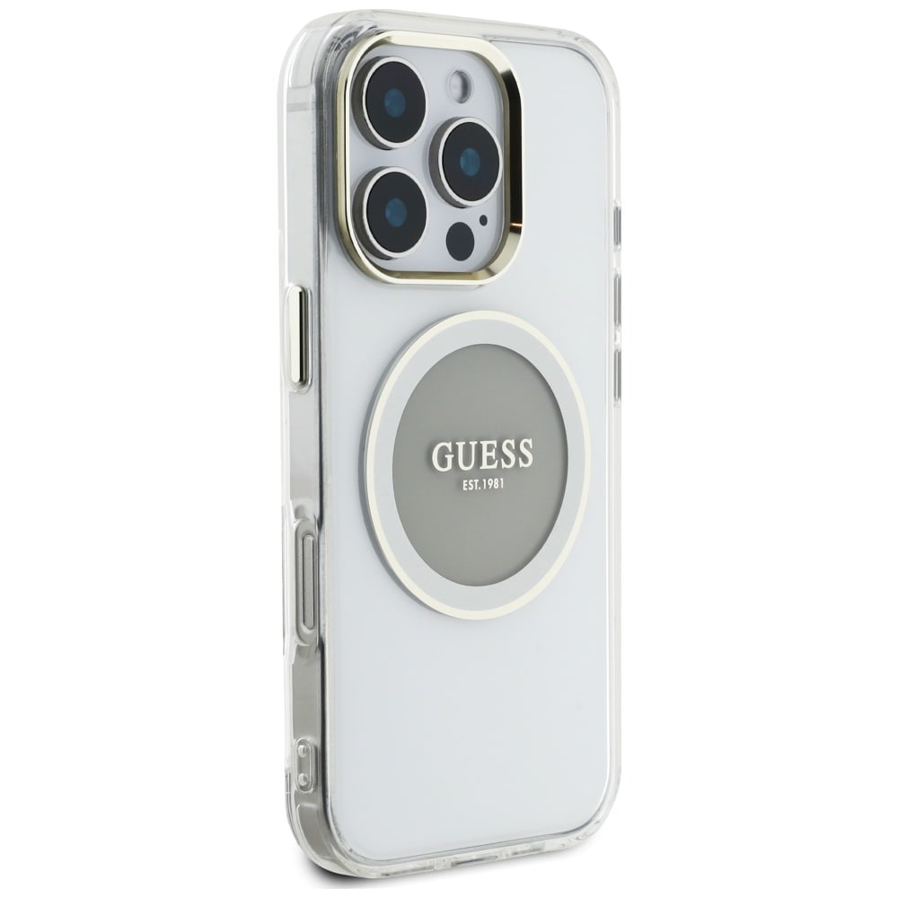 Guess IML Metal Colored Circle Classic Logo MagSafe-etui til iPhone 16 Pro - grå