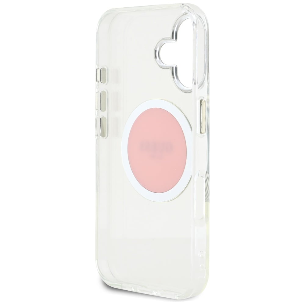 Guess IML Metallfärgad cirkel Classic Logo MagSafe iPhone 16 Fodral - Rosa