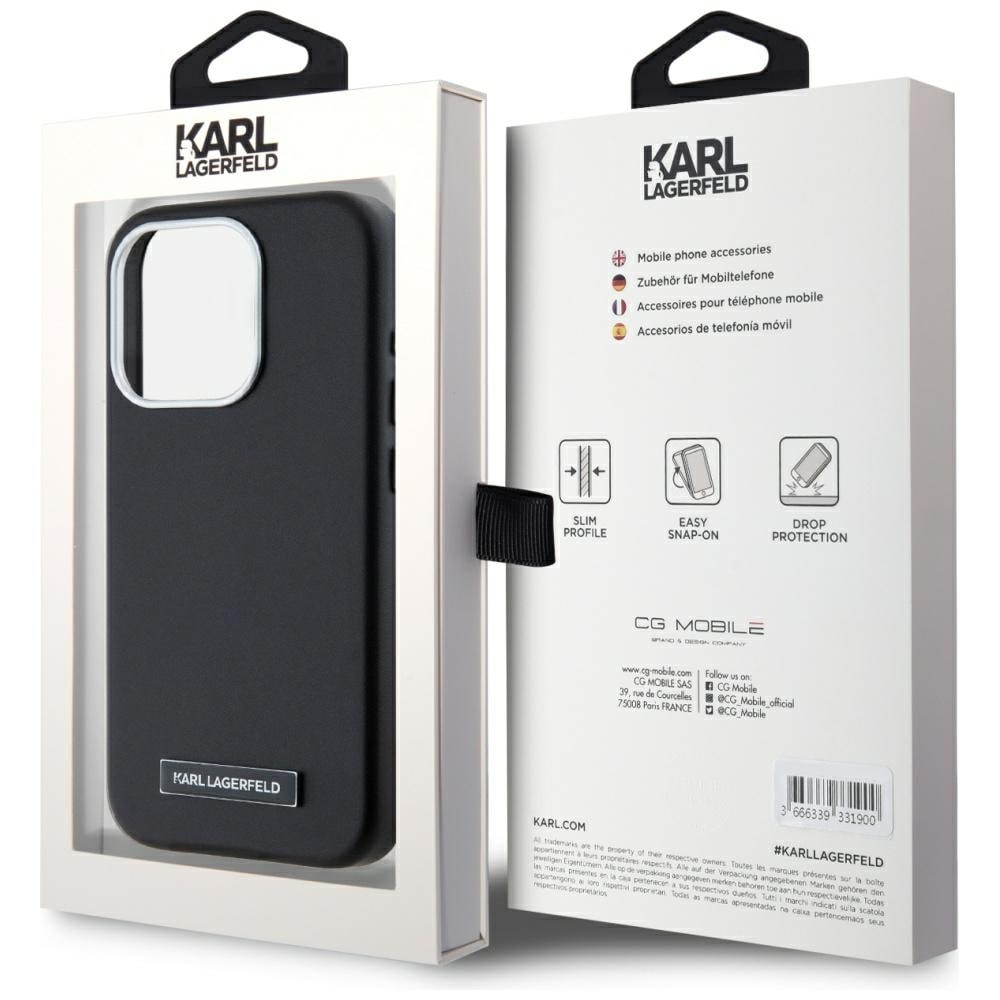 Karl Lagerfeld FW metalplade MagSafe iPhone 15 Pro Max taske - sort