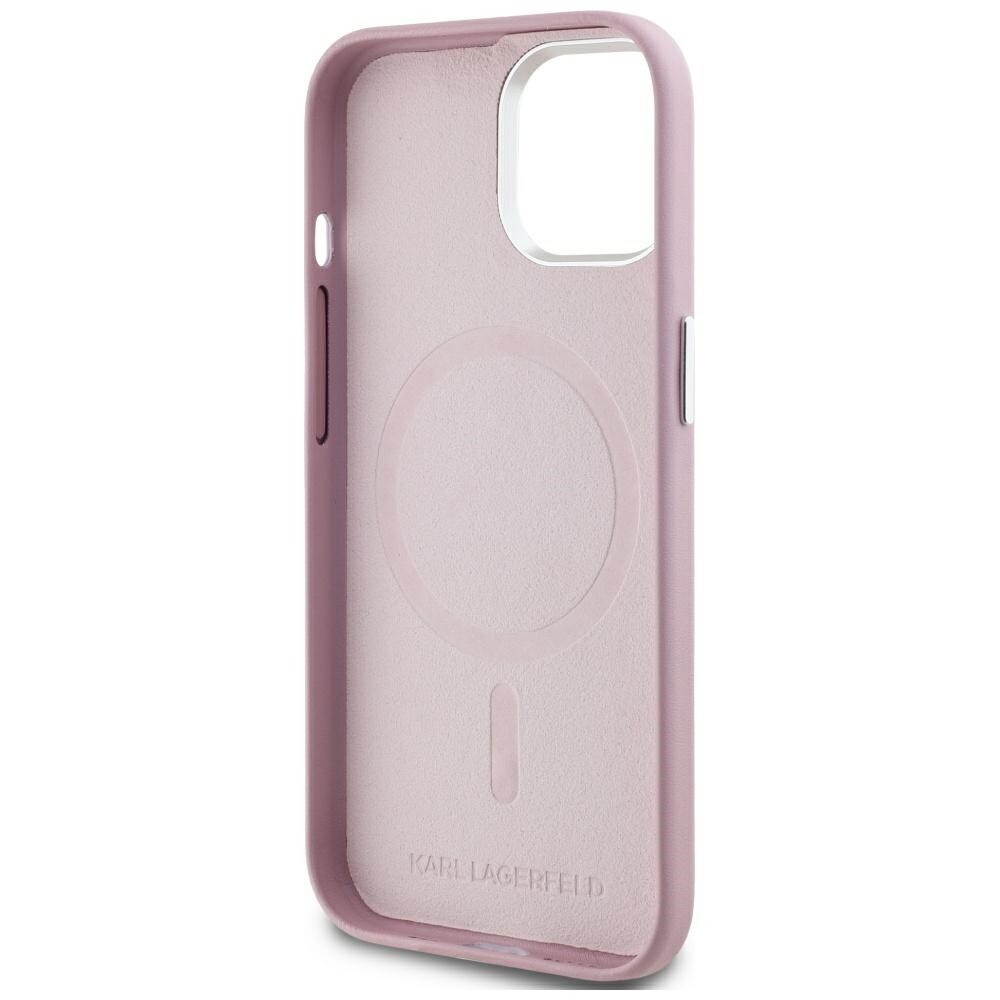 Karl Lagerfeld FW metalplade MagSafe iPhone 15 taske - pink