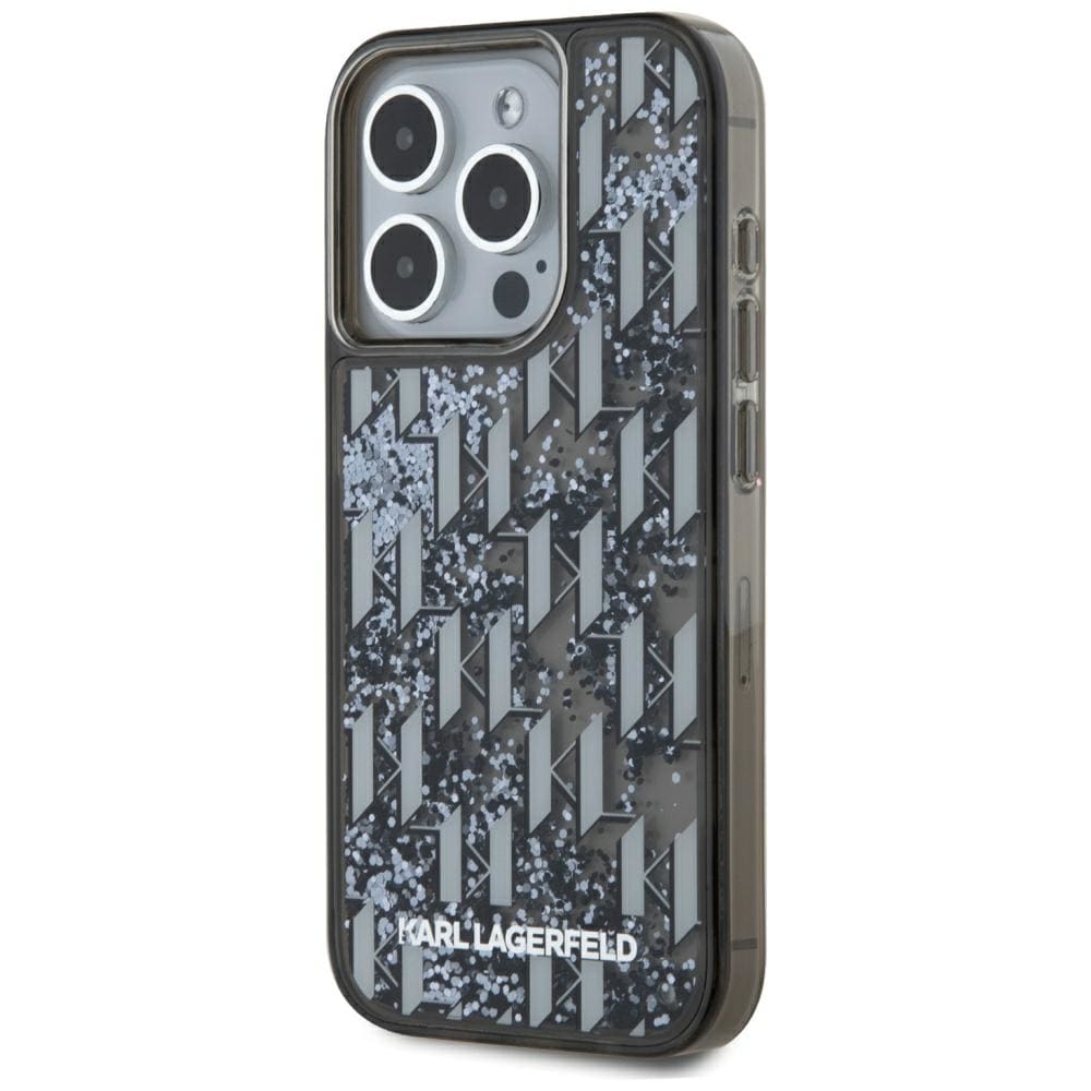 Karl Lagerfeld Liquide Glitter Monogram Gradient iPhone 15 Pro taske - Sort