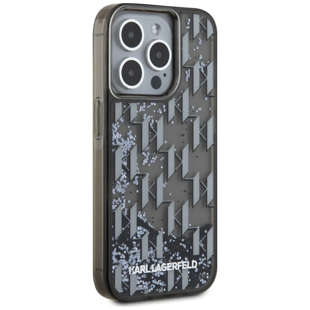 Karl Lagerfeld Liquide Glitter Monogram Gradient iPhone 15 Pro taske - Sort