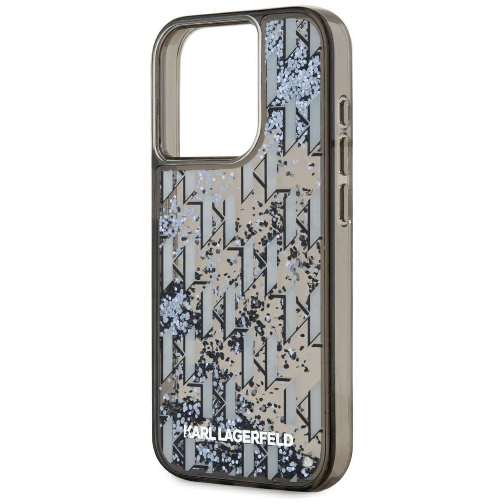 Karl Lagerfeld Liquide Glitter Monogram Gradient iPhone 15 Pro taske - Sort
