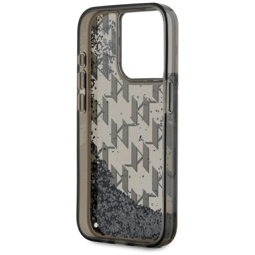 Karl Lagerfeld Liquide Glitter Monogram Gradient iPhone 15 Pro taske - Sort
