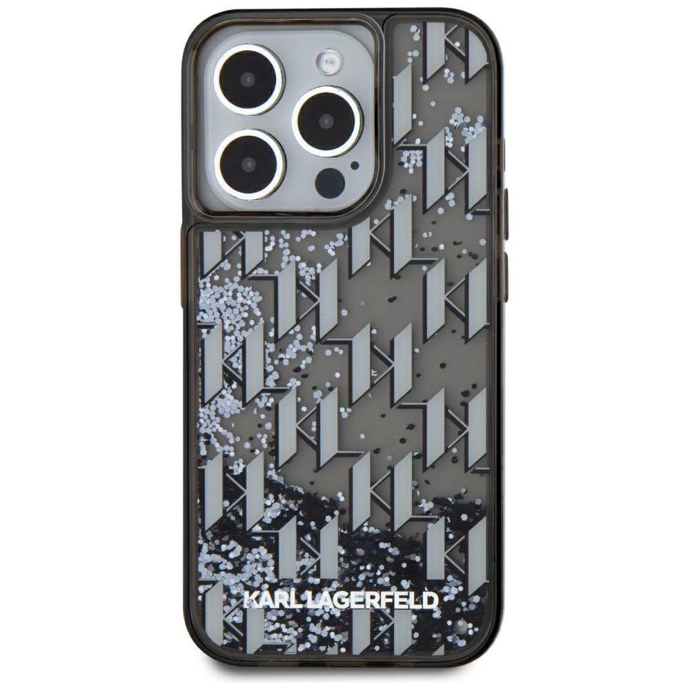 Karl Lagerfeld Liquide Glitter Monogram Gradient iPhone 15 Pro Max taske - Sort