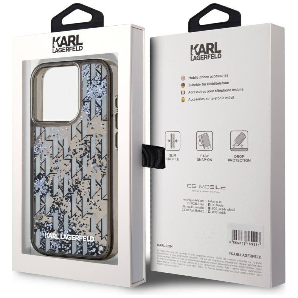 Karl Lagerfeld Liquide Glitter Monogram Gradient iPhone 15 Pro Max taske - Sort