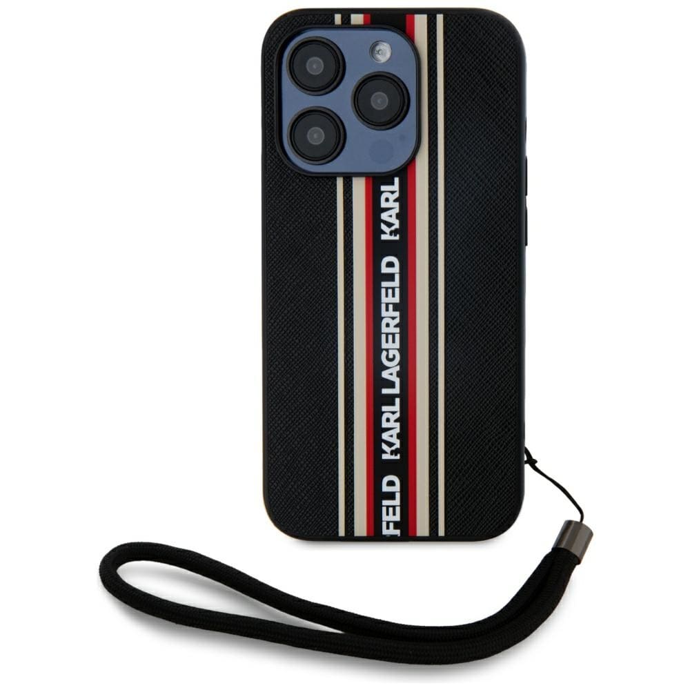 Karl Lagerfeld Saffiano Athleisure Stripes Cord iPhone 15 Pro Fodral - Röd