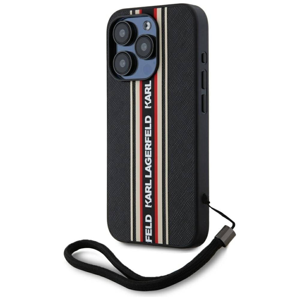 Karl Lagerfeld Saffiano Athleisure Stripes Cord iPhone 15 Pro taske - Rød