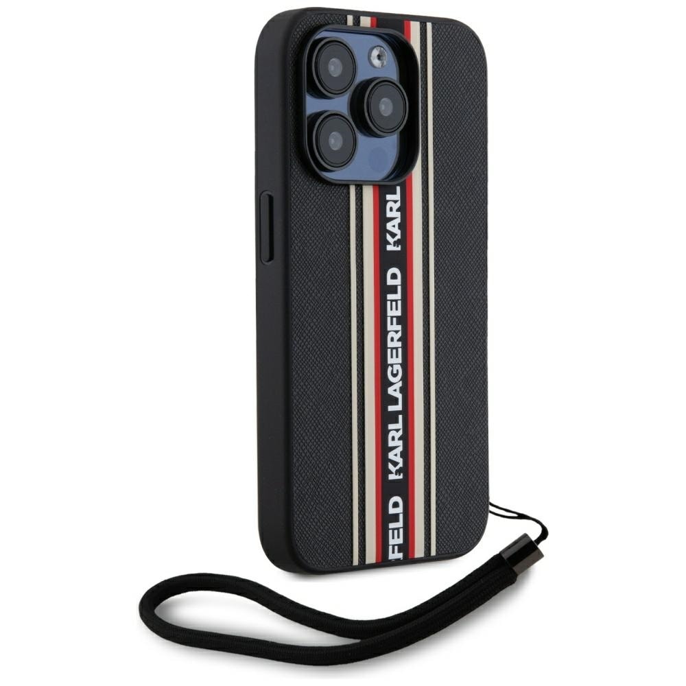 Karl Lagerfeld Saffiano Athleisure Stripes Cord iPhone 15 Pro taske - Rød