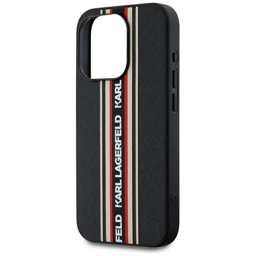 Karl Lagerfeld Saffiano Athleisure Stripes Cord iPhone 15 Pro taske - Rød