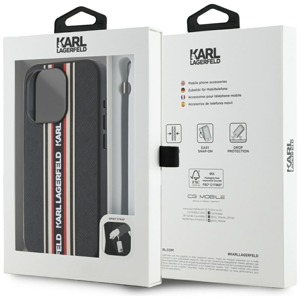 Karl Lagerfeld Saffiano Athleisure Stripes Cord iPhone 15 Pro taske - Rød