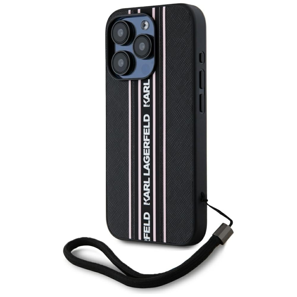 Karl Lagerfeld Saffiano Athleisure Stripes Cord iPhone 15 Pro Max Fodral - Rosa