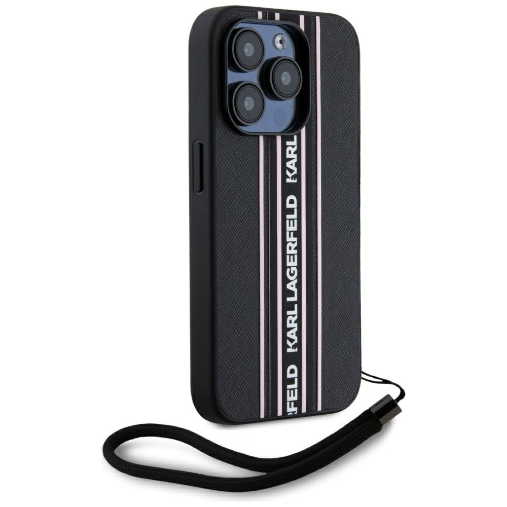 Karl Lagerfeld Saffiano Athleisure Stripes Cord iPhone 15 Pro Max Fodral - Rosa