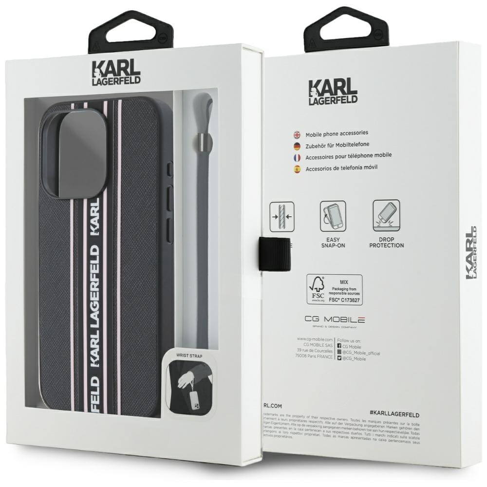 Karl Lagerfeld Saffiano Athleisure Stripes Cord iPhone 15 Pro Max Fodral - Rosa