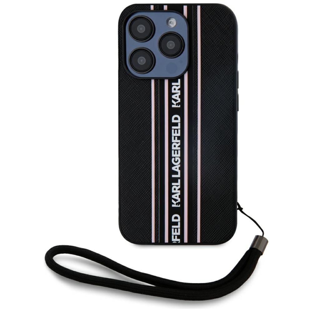 Karl Lagerfeld Saffiano Athleisure Stripes Cord iPhone 15 Pro fodral - Rosa