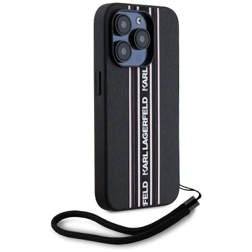 Karl Lagerfeld Saffiano Athleisure Stripes Cord iPhone 15 Pro taske - Pink