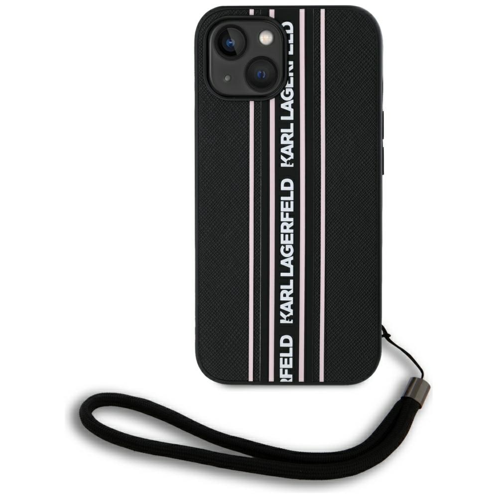 Karl Lagerfeld Saffiano Athleisure Stripes Cord iPhone 15 Fodral - Rosa
