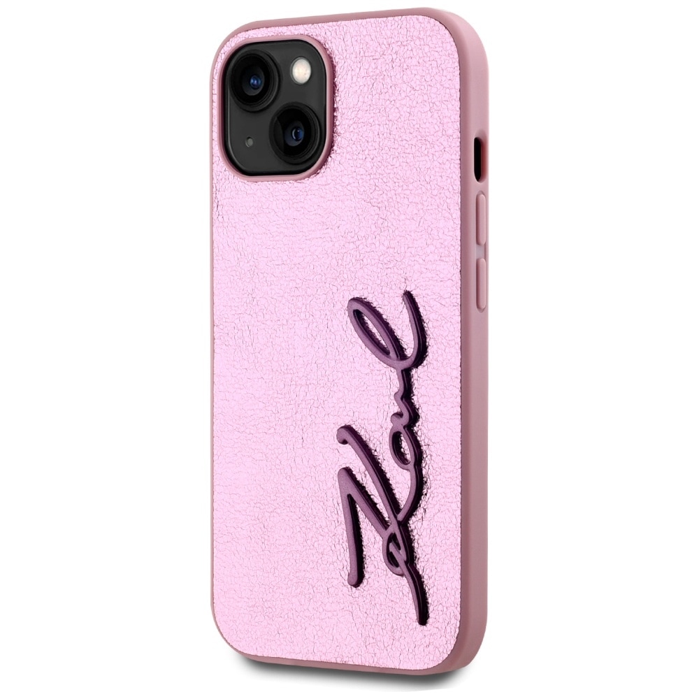 Karl Lagerfeld Wrinkled Metal Signature iPhone 15 taske - Pink
