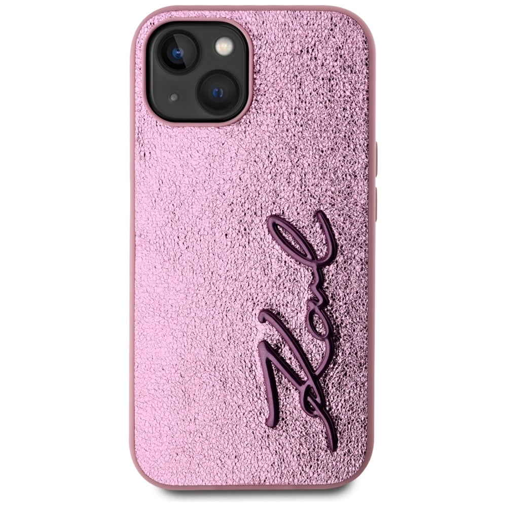 Karl Lagerfeld Wrinkled Metal Signature iPhone 15 taske - Pink