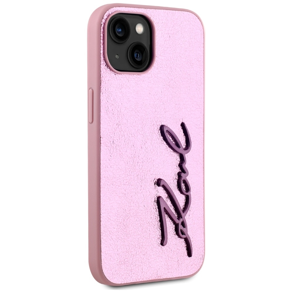 Karl Lagerfeld Wrinkled Metal Signature iPhone 15 taske - Pink