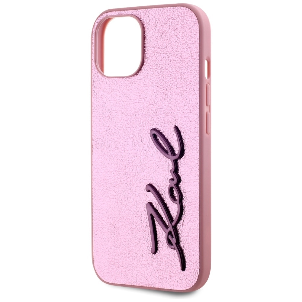 Karl Lagerfeld Wrinkled Metal Signature iPhone 15 taske - Pink