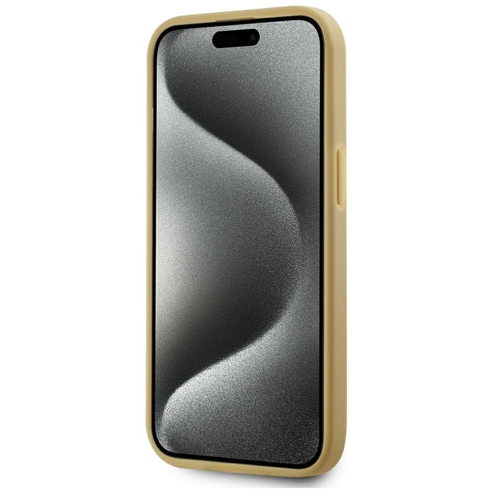 Karl Lagerfeld iPhone 15-fodral med signatur i skrynklig metall - guld