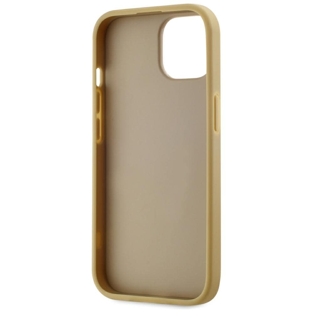 Karl Lagerfeld iPhone 15-fodral med signatur i skrynklig metall - guld