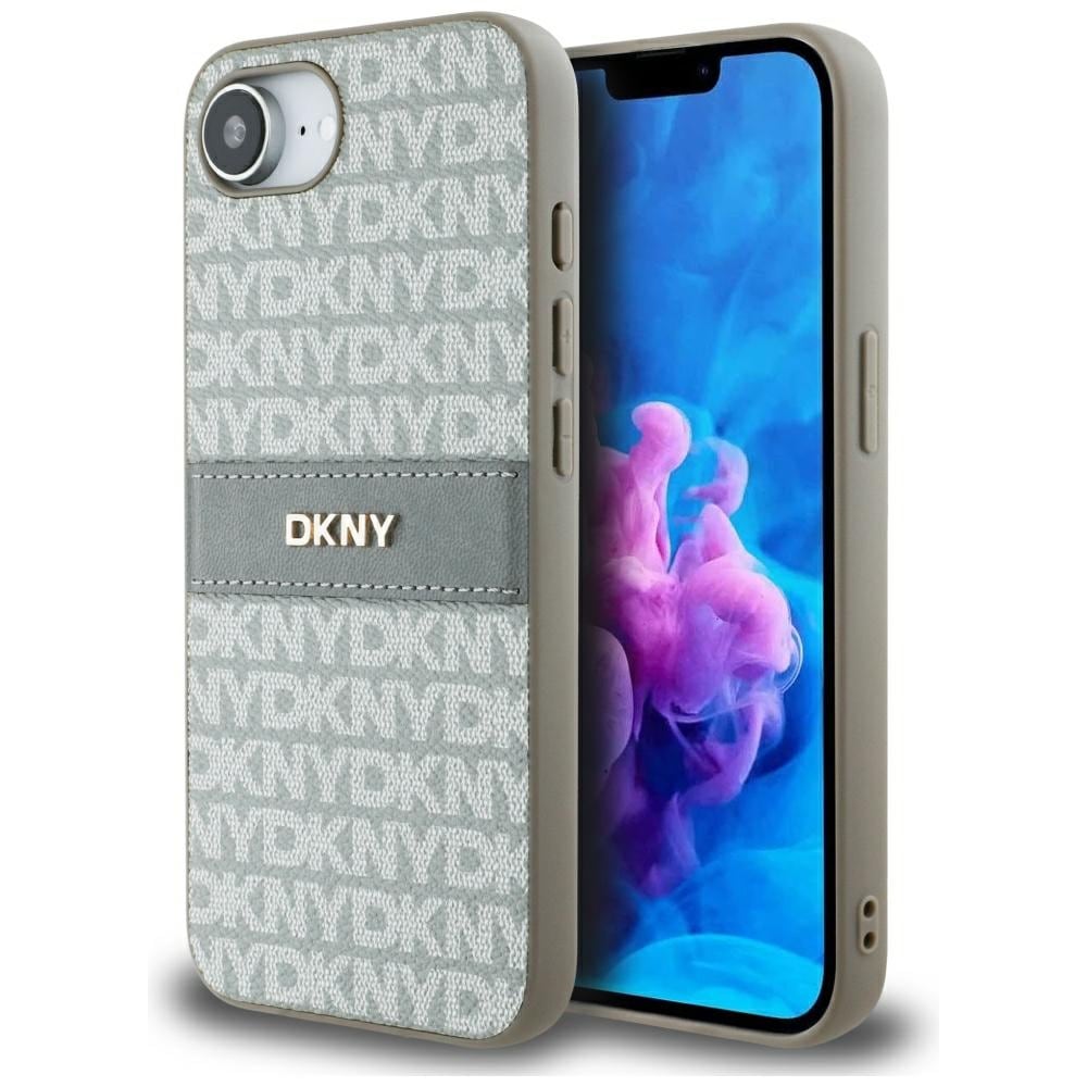 DKNY Upprepat texturmönster med tonal rand iPhone 16e Fodral - Beige
