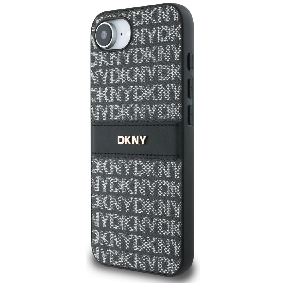 DKNY Repeat Texture Pattern with Tonal Stripe etui til iPhone 16e - sort