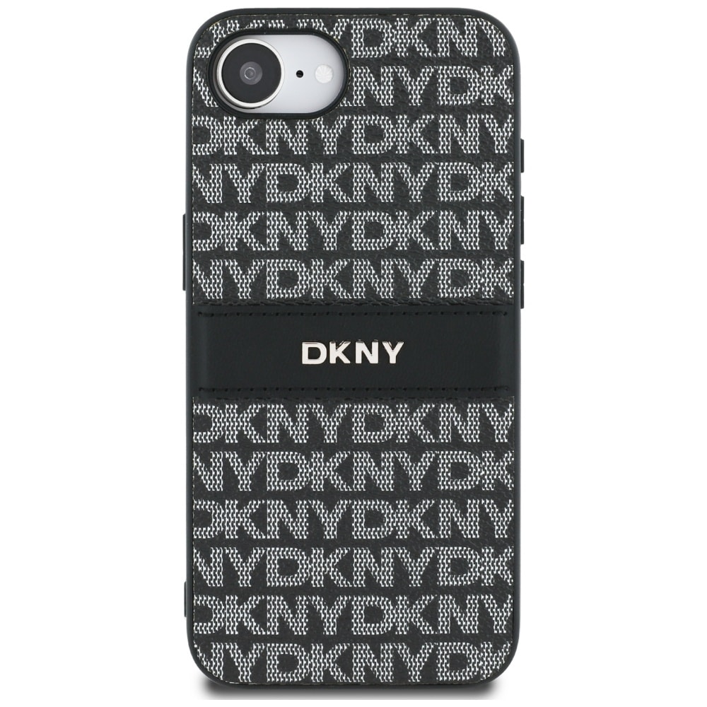 DKNY Repeat Texture Pattern with Tonal Stripe etui til iPhone 16e - sort