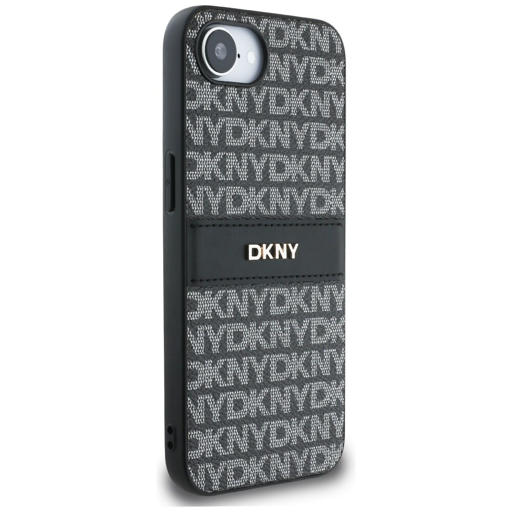 DKNY Repeat Texture Pattern with Tonal Stripe etui til iPhone 16e - sort